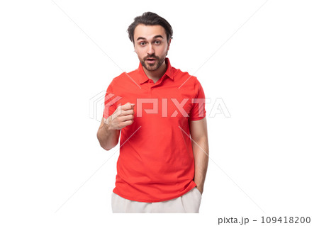 young attractive 35 year old european man with styled haircut and beard on white background with young attractive 35 year old european man with styled haircut and beard on white background with 109418200