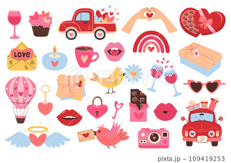 Valentines day icons set. Cute love elements and decorations. 109419253