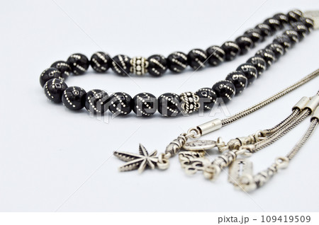 Black and silver beads sequenced, short rosary, tespih tesbih 109419509