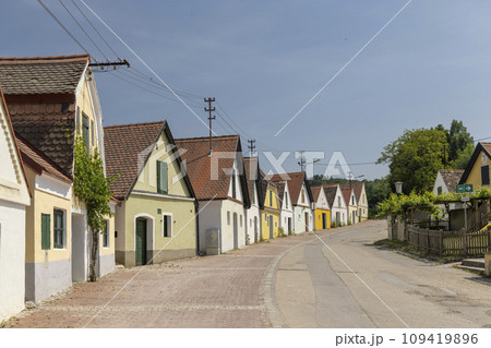 Traditional wine cellars street (kellergasse) in Falkenstein, Lower Austria, Austria Traditional wine cellars street (kellergasse) in Falkenstein, Lower Austria, Austria 109419896