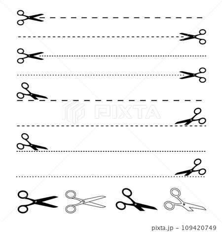 Silhouette Scissors cutting dotted lines icon on white background. 109420749