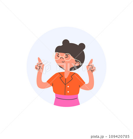 Young girl point finger up with both hands. Young girl point finger up with both hands. 109420785