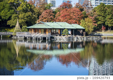 東京都 浜離宮恩賜庭園 中島の御茶屋 紅葉と潮入りの池 東京都 浜離宮恩賜庭園 中島の御茶屋 紅葉と潮入りの池 109420793