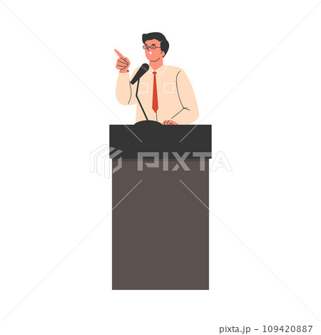 Politician or business coach with motivational speech, flat vector isolated. Politician or business coach with motivational speech, flat vector isolated. 109420887