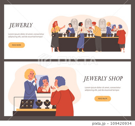 Jewelry shop, horizontal templates, cartoon vector illustration 109420934