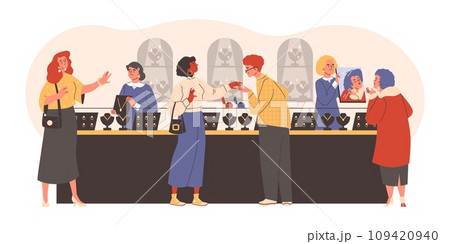 People in jewelry store, vector illustration in flat cartoon style 109420940