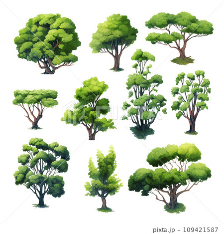 watercolor drawing. set of green trees and...のイラスト素材 [109421587] - PIXTA