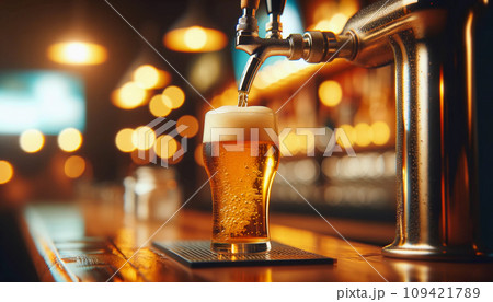 Beer Tap in Bar, Selective Focus Mock-Up. 109421789