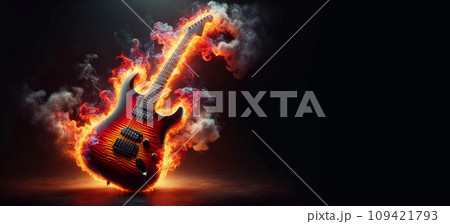 Electric Guitar in Flames, Conceptual image. Free space for Text. 109421793