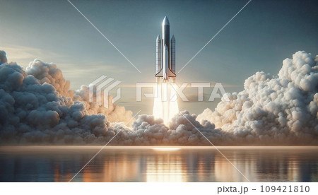Space shuttle launches with dramatic smoke. Space shuttle launches with dramatic smoke. 109421810