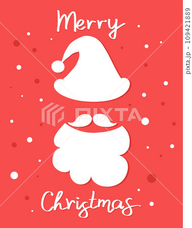 Merry Christmas quote with Santa Claus hat, beard and mustache silhouette on red background. Vector illustration 109421889