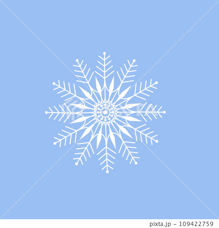 Snowflake. Beautiful snowflake in cartoon style. A white snowflake on a blue background. Winter Christmas illustration. Vector 109422759