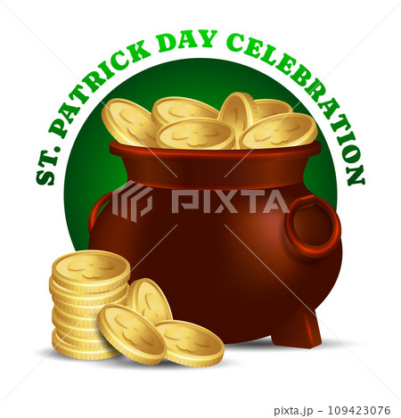 Cauldron with golden money, Saint Patricks Day design element 109423076