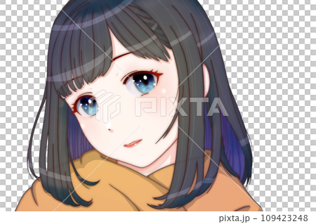 Girl tilting her head while smiling, clothes = brown, eyes = blue Girl tilting her head while smiling, clothes = brown, eyes = blue 109423248