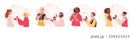 Set of people making marriage proposal flat style, vector illustration 109423415