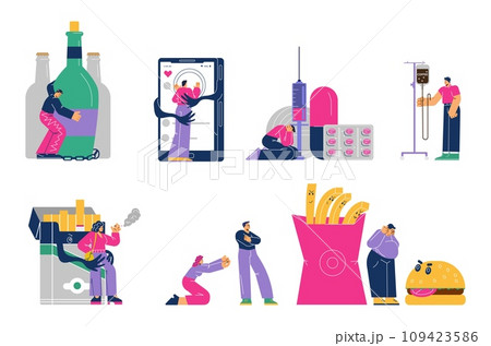 Set of people having various addictions flat style, vector illustration 109423586