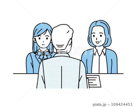 三者面談をする親子と教師 109424451