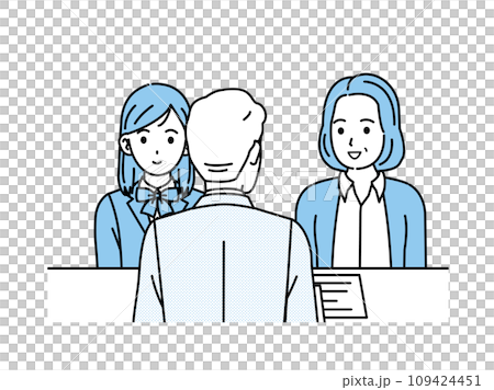 三者面談をする親子と教師 109424451