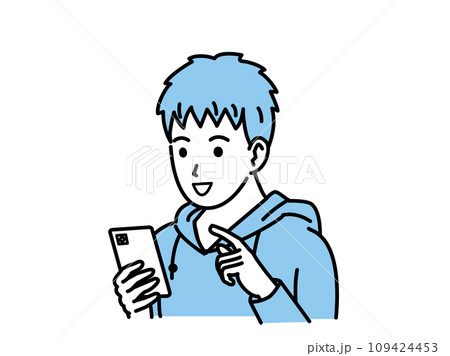 スマートフォンを使う中高生の男の子 109424453