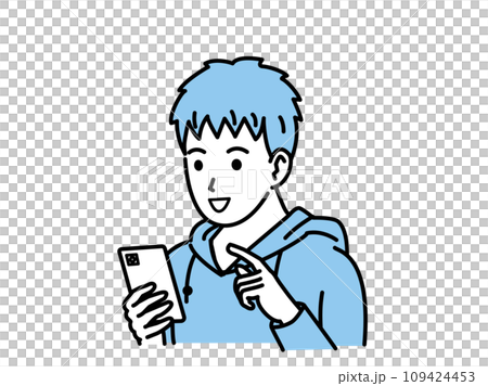 スマートフォンを使う中高生の男の子 109424453