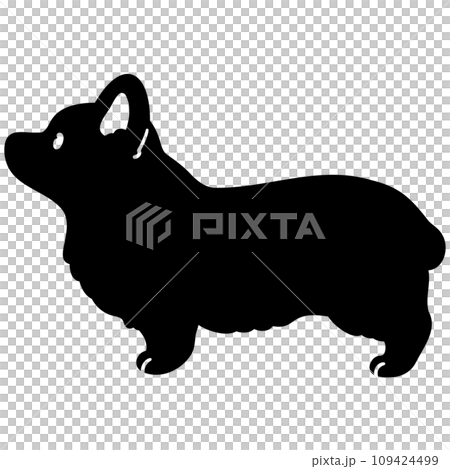 側面簡單可愛的柯基犬剪影與臉 109424499