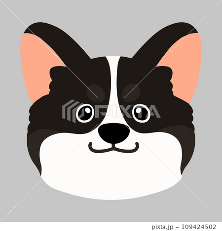 シンプルでかわいい黒いコーギーの正面顔のイラスト　主線なし 109424502