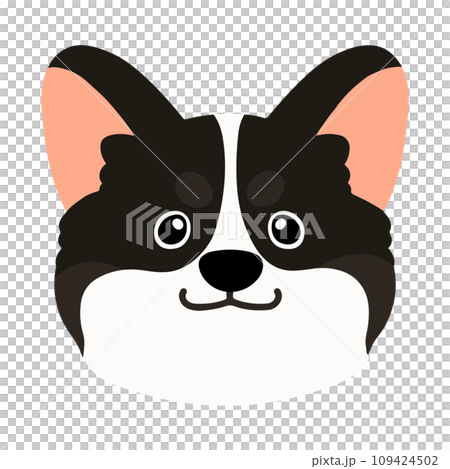 シンプルでかわいい黒いコーギーの正面顔のイラスト　主線なし 109424502