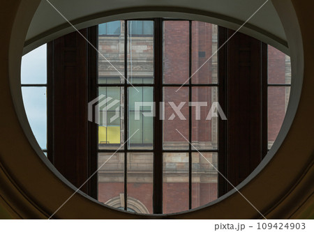 Perspective view of Round Shape Window in a green room at the Victoria and Albert Museum. Perspective view of Round Shape Window in a green room at the Victoria and Albert Museum. 109424903