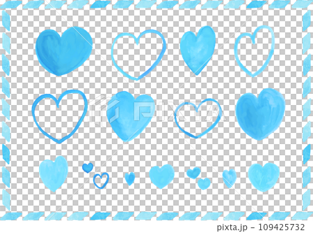 手繪水彩畫淺藍色可愛心型材質套裝 109425732