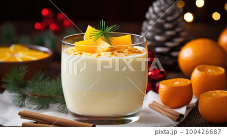 Christmas table graced by tangerine panna cotta Christmas table graced by tangerine panna cotta 109426687