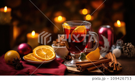 Mulled wine adds warmth to the holiday table, a festive tradition for Christmas 109426753