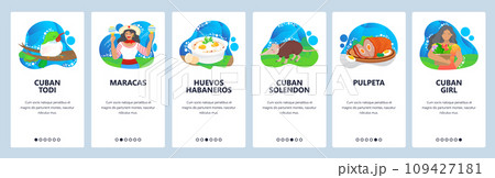 Cuba website and mobile app onboarding screens vector template 109427181