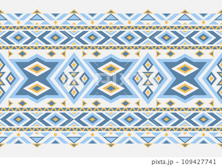 abstract geometric shape seamless pattern background, blue, yellow and white colors 109427741