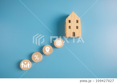 real estate investing and saving money concept.wooden of house and factors for real estate 109427827