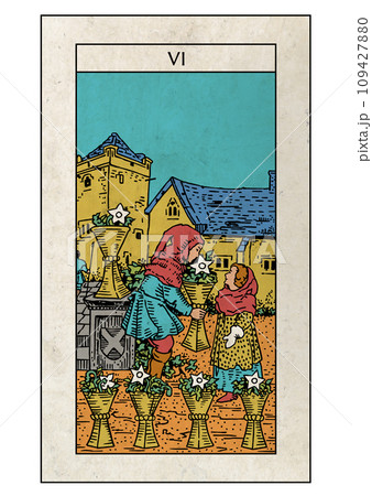 Rider Tarot Minor Arcana Six of Cups - Stock Illustration