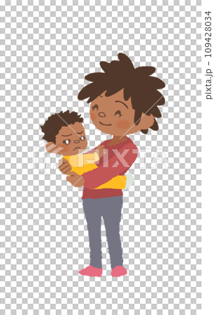 一位微笑的母親和一個討厭被抱著的嬰兒的插圖 一位微笑的母親和一個討厭被抱著的嬰兒的插圖 109428034