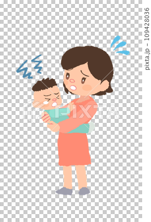 抱っこを嫌がる赤ちゃん（発達障害）とお母さんのイラスト 109428036