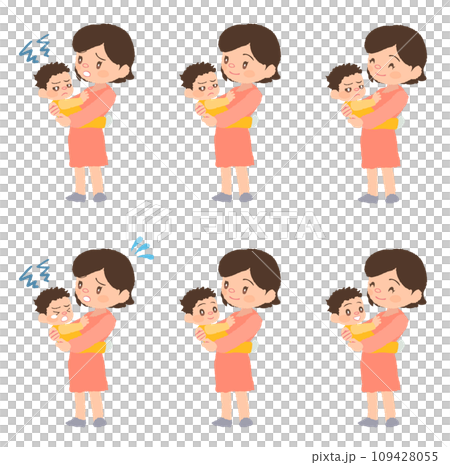 Illustration set of a baby held by a mother 109428055