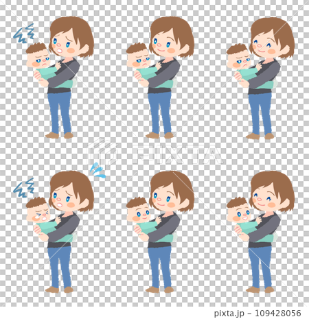 Illustration set of a baby held by a mother 109428056