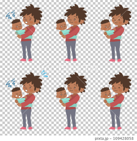 Illustration set of a baby held by a mother 109428058