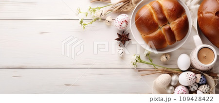 Festive served Easter dinner or brunch table Festive served Easter dinner or brunch table 109428422