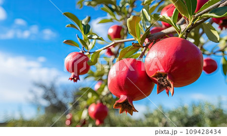Pomegranate red fruit green tree garden Pomegranate red fruit green tree garden 109428434