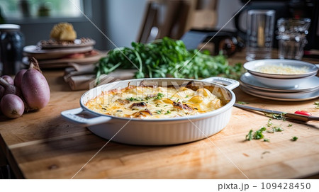 Potato gratin - graten, scalloped in baking dish 109428450