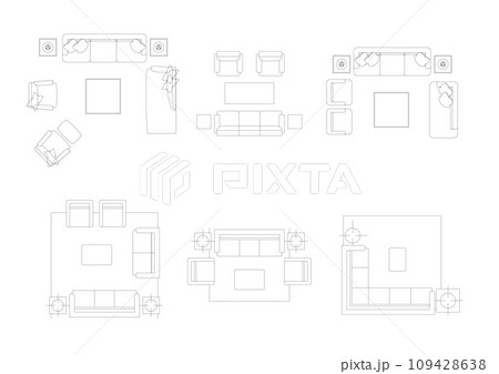 furniture icon interior plan view, top set vector. architecture house sofa line, home, outline, apartment, collection, isolated, layout, design, project, blueprint.  109428638