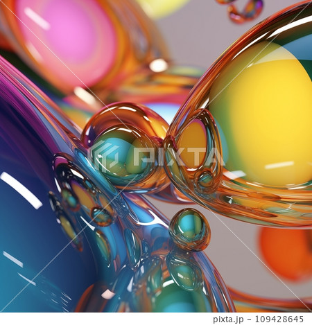 AI-generated content. Colorful glossy plastic abstract 3D background, shiny rubber waves and bubbles, silicone parts 109428645