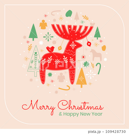 Merry Christmas,New Year card template with deer Merry Christmas,New Year card template with deer 109428730