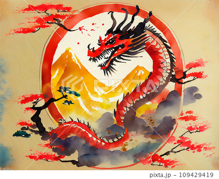 屏風に描かれているような龍のイラスト素材 [109429419] - PIXTA