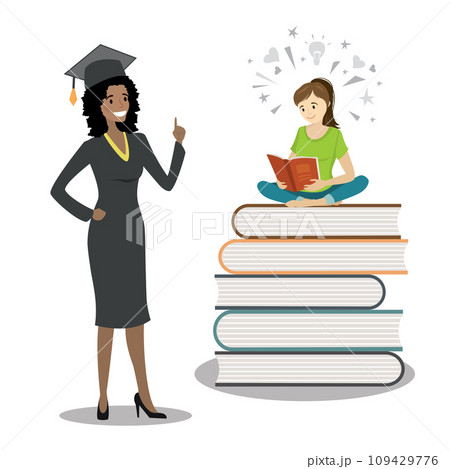 Happy african american female graduate in cloak and graduation c Happy african american female graduate in cloak and graduation c 109429776