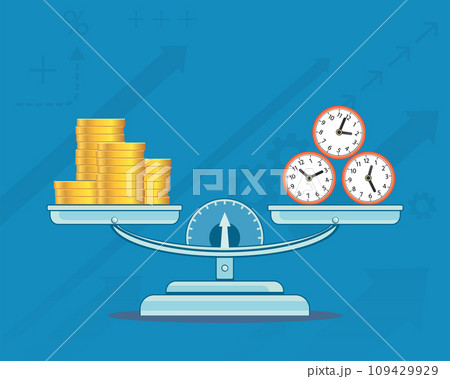 Weighing scales with money and clocks Weighing scales with money and clocks 109429929