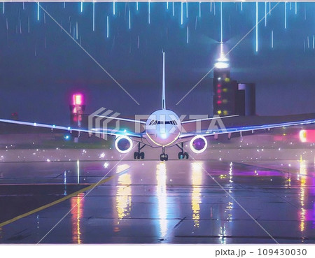 夜の滑走路に進入する航空機 夜の滑走路に進入する航空機 109430030